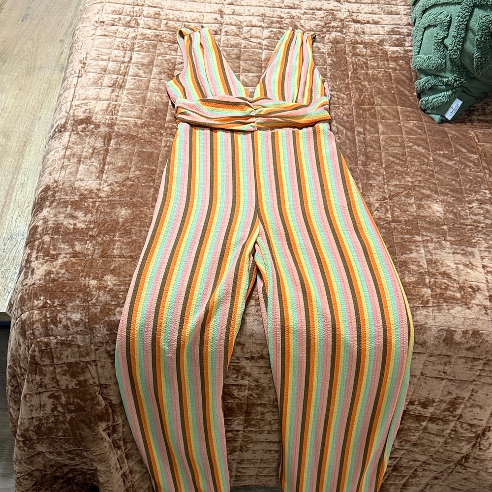 Blue Blush Vibrant Striped Jumpsuit